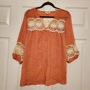 UMGEE Med Coral Lace-Trimmed Women's Top